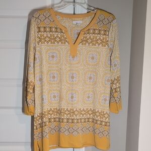 Charter Club Mustard and White Patterned Blouse